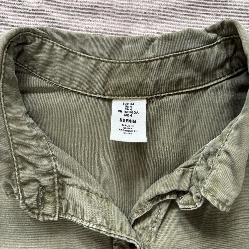 H&M olive army green work campus grunge long button up shirt size 4 - Picture 10 of 11